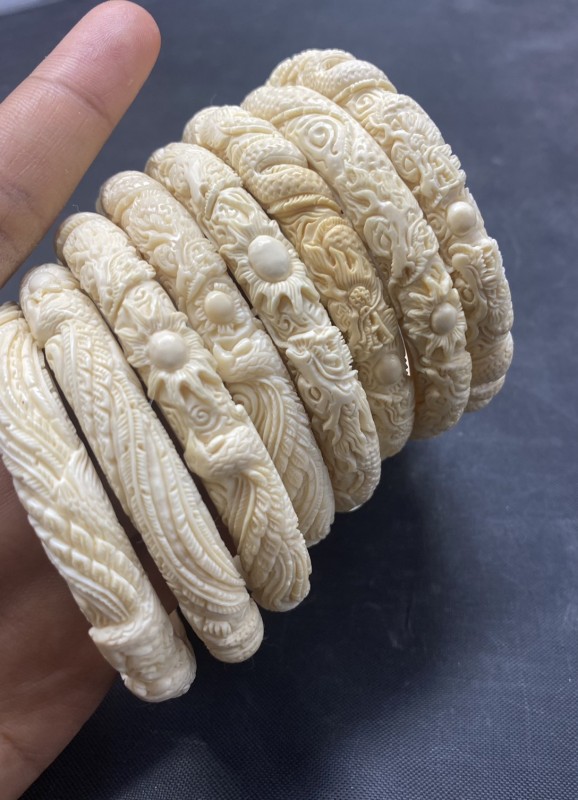 กำไลงาแกะสลักหงษ์มังกร 10 มิล