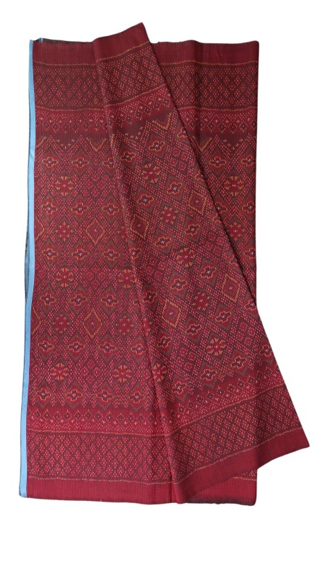 ซิ่น ผ้าไหมมัดหมี่ 3ตะกอ ตีเกลียว งานชั้นครู ขนาด1x2เมตร ลายดอกมะเขือ พื้นสีแดง รหัส R2Q-66-08196701 รหัสสินค้า SKU-31641