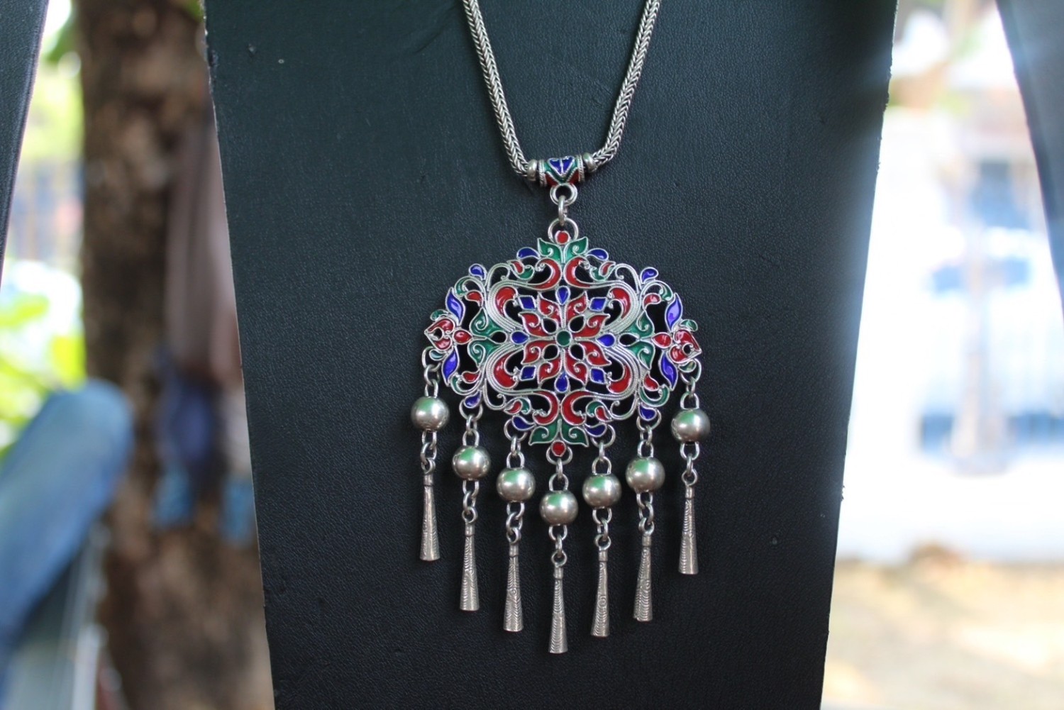 สร้อยคอเงิน ลายระย้าลงยา ยาว 22 นิ้ว