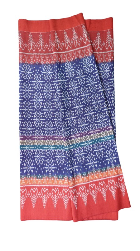 ซิ่น ผ้าไหมมัดหมี่ 6ตะกอ ขนาด 1x2เมตร พื้นสีน้ำเงินอมม่วง รหัส L9A-66-08196729