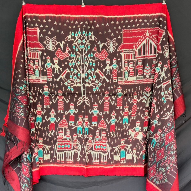 ซิ่น ผ้าไหมมัดหมี่ทอยกดอก 6ตะกอ ขนาด 1x2.10เมตร ลายปีดาล มีหน้านางชายครุย พื้นสีแดงอมน้ำตาลเม็ดมะขามเข้ม รหัส M2A-100-03066916 รหัสสินค้า SKU-47096