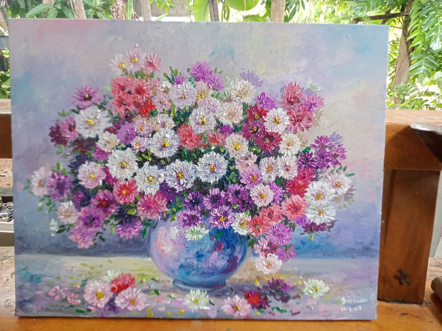 ภาพวาดดอกไม้ในแจกัน