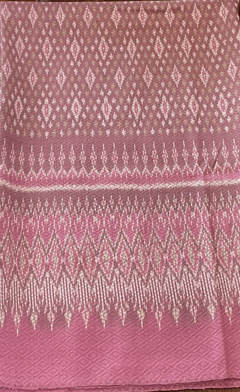 ผ้ามัดหมี่ยกดอก 6 ตะกอ ลายดาวล้อมเดือน  สีธรรมชาติพุ่งยืน