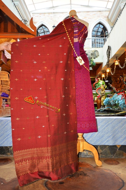 ผ้าสไบไหมขิดไหมคำ สีธรรมชาติ