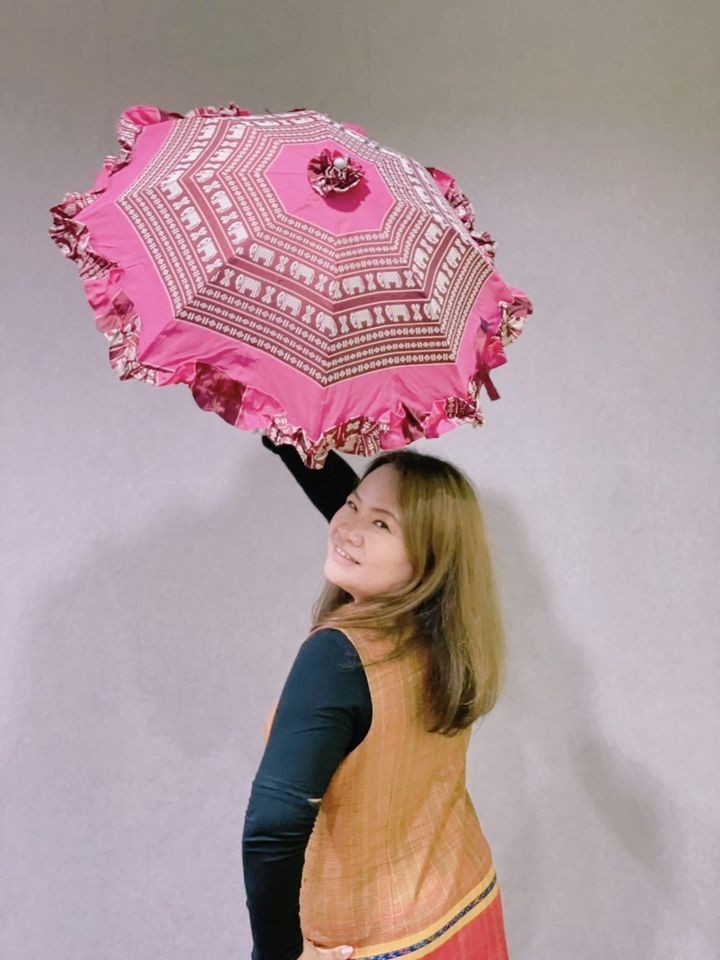 ร่มลายขิดช้างกันแดด กันยูวี ขนาด 18 นิ้ว